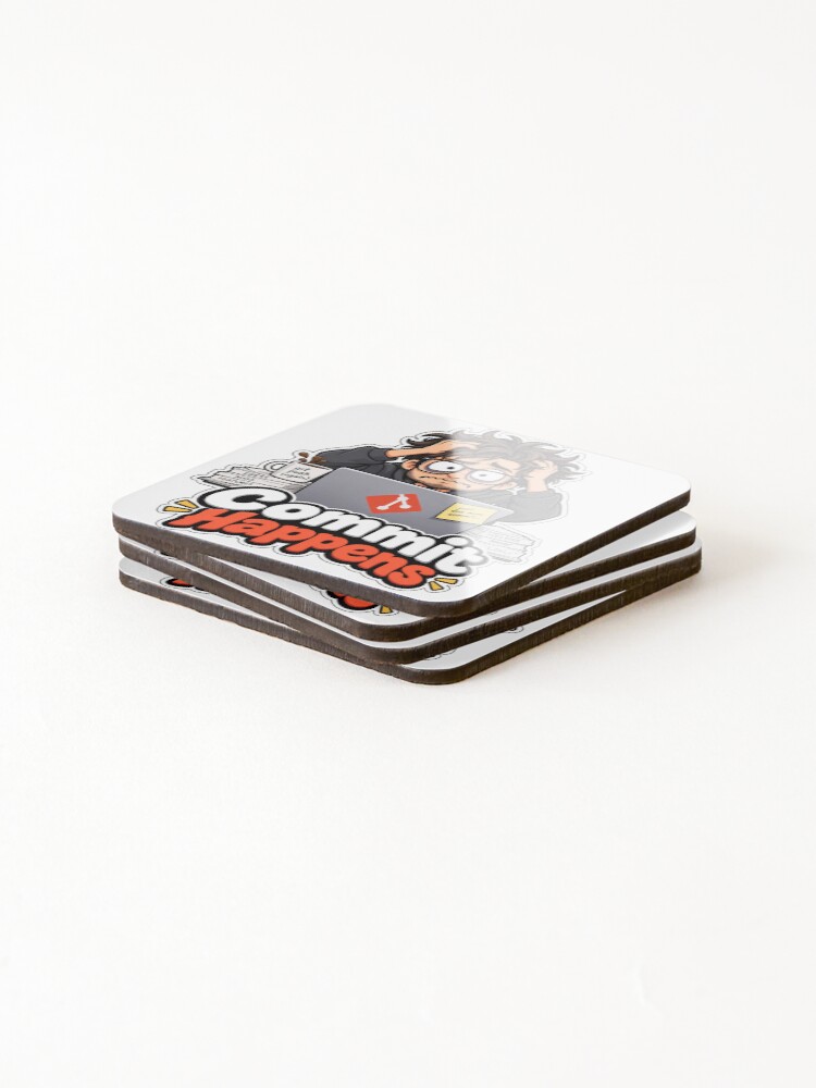 Thumbnail 4 of 5, Coasters (Set of 4), Commit Happens Funny Git Programmer Developer Coding Sticker designed and sold by Designx3.