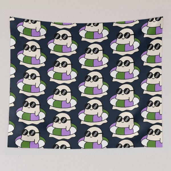 Item preview, Vintage Kawaii Ghost on Genderqueer Pride Swimming Tube Summer Vibes designed and sold by Cannaxes Studio.