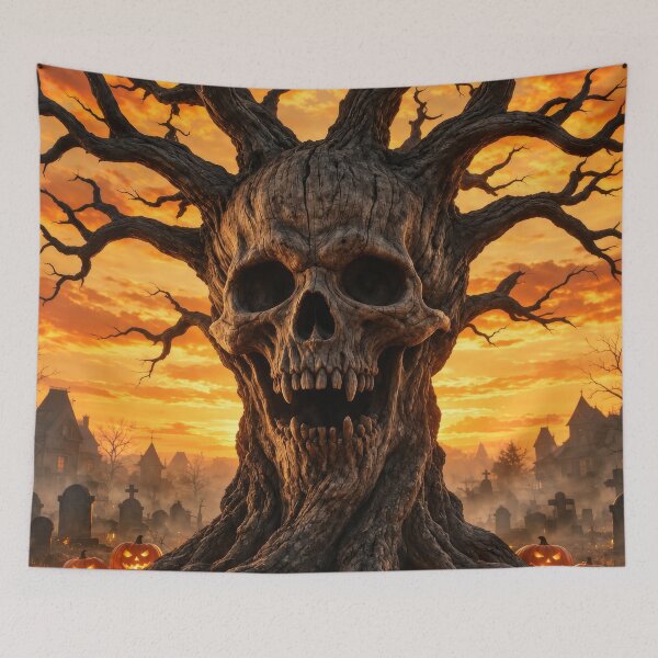 Item preview, Haunted Skull Tree Halloween – Giant Dead Tree in Gothic Cemetery designed and sold by DrakariArt.