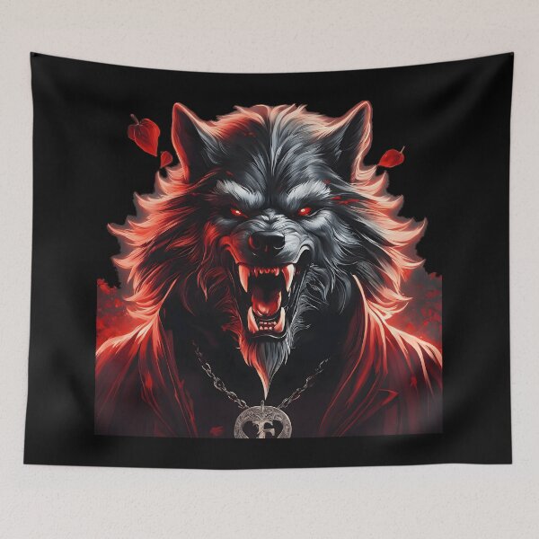 Item preview, Fierce Snarling Dark Wolf with Skull Pendant designed and sold by UrbanPrts.