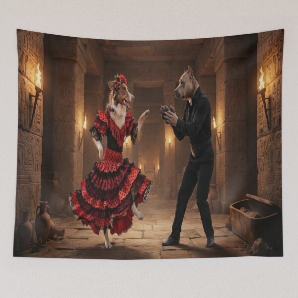 Item preview, Pitbull and Collie Dancing Flamenco in an Ancient Temple designed and sold by AfresStudio.