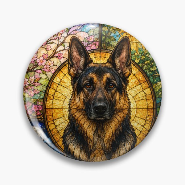 Item preview, The German Shepherd of the Four Seasons – Majestic Protector in Stained Glass designed and sold by Pixel Sakura Gallery.