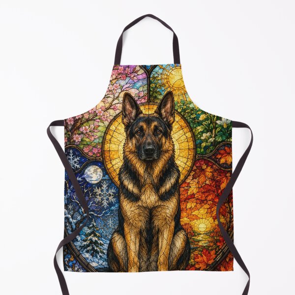 Item preview, The German Shepherd of the Four Seasons – Majestic Protector in Stained Glass designed and sold by Pixel Sakura Gallery.