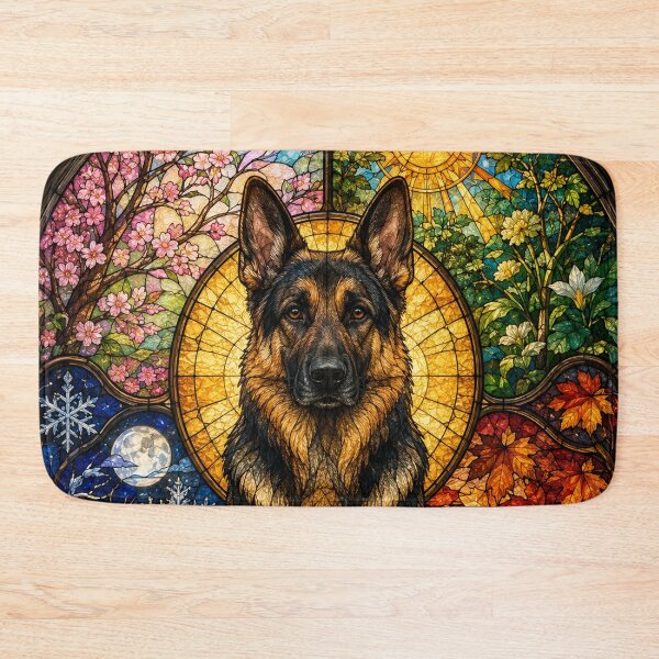 Item preview, The German Shepherd of the Four Seasons – Majestic Protector in Stained Glass designed and sold by Pixel Sakura Gallery.