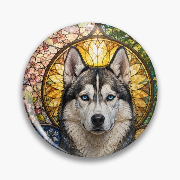 Item preview, The Siberian Husky of the Four Seasons – Guardian of the North in stained glass designed and sold by Pixel Otaku Gallery.