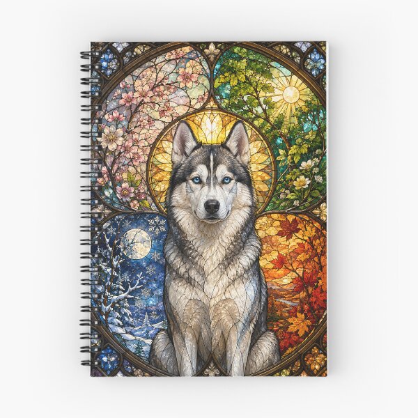 Item preview, The Siberian Husky of the Four Seasons – Guardian of the North in stained glass designed and sold by Pixel Otaku Gallery.