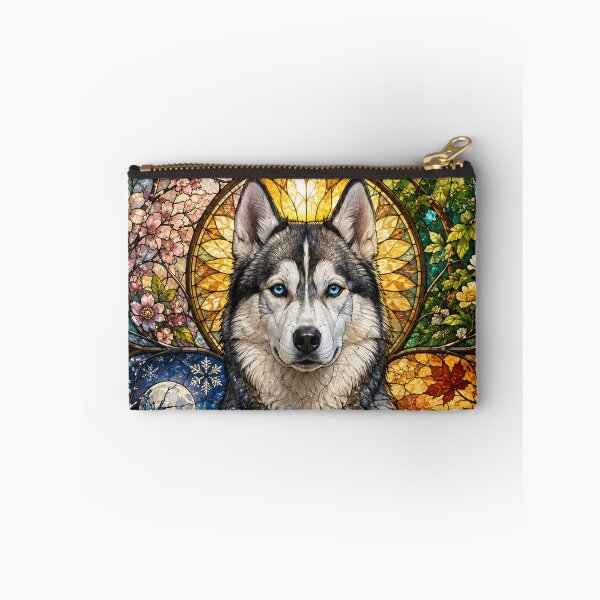 Item preview, The Siberian Husky of the Four Seasons – Guardian of the North in stained glass designed and sold by Pixel Otaku Gallery.