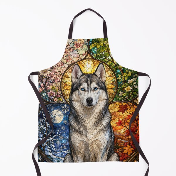 Item preview, The Siberian Husky of the Four Seasons – Guardian of the North in stained glass designed and sold by Pixel Sakura Gallery.