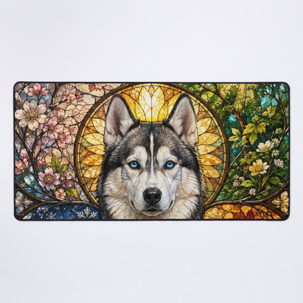Item preview, The Siberian Husky of the Four Seasons – Guardian of the North in stained glass designed and sold by Pixel Sakura Gallery.