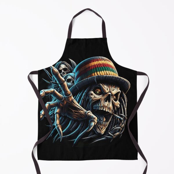 Item preview, Dark Rasta Skull with Dreadlocks and Striped Hat Neon Tattoo Art designed and sold by UrbanPrts.