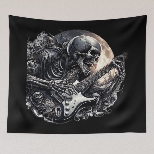 Item preview, Skeleton Playing Electric Guitar Dark Heavy Metal designed and sold by UrbanPrts.