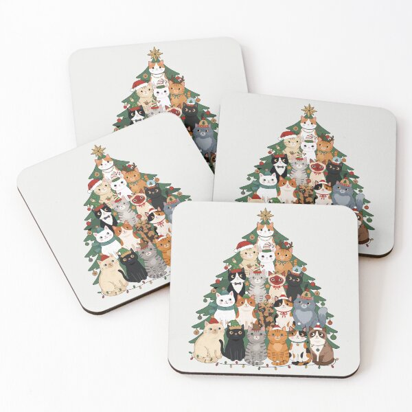 Item preview, Christmas Cat Tree Full of Festive Feline Friends designed and sold by FreshVibe Prints.