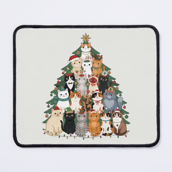 Item preview, Christmas Cat Tree Full of Festive Feline Friends designed and sold by FreshVibe Prints.