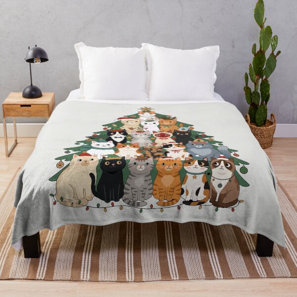 Item preview, Christmas Cat Tree Full of Festive Feline Friends designed and sold by FreshVibe Prints.