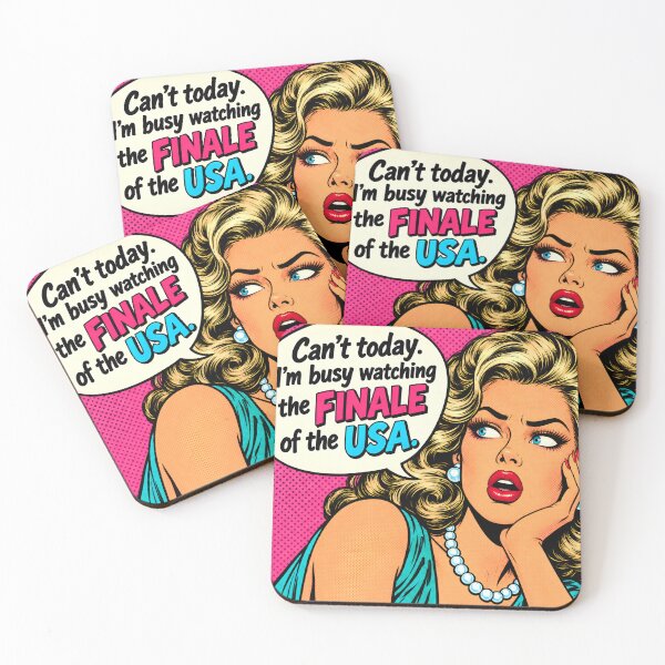 Item preview, Can't Today – Busy Watching the FINALE of the USA | Funny Pop Art TV Quote Gifts designed and sold by IRON SIREN.