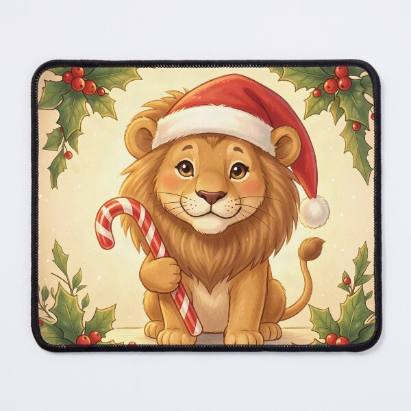 Item preview, Cute Christmas Lion with Santa Hat and Candy Cane designed and sold by Marcu Ioachim.