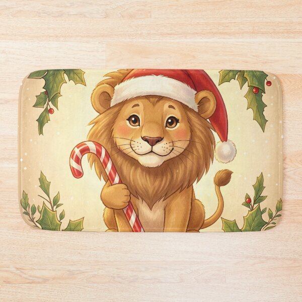 Item preview, Cute Christmas Lion with Santa Hat and Candy Cane designed and sold by Marcu Ioachim.