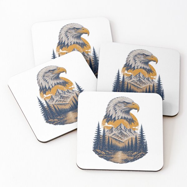 Item preview, Bald Eagle Mountain Sunset Vintage Retro Wildlife Nature Print designed and sold by ZhivanCrimson.