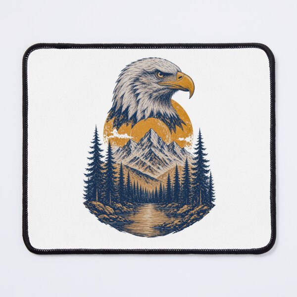 Item preview, Bald Eagle Mountain Sunset Vintage Retro Wildlife Nature Print designed and sold by ZhivanCrimson.