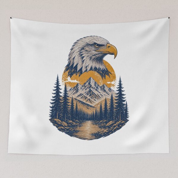Item preview, Bald Eagle Mountain Sunset Vintage Retro Wildlife Nature Print designed and sold by ZhivanCrimson.
