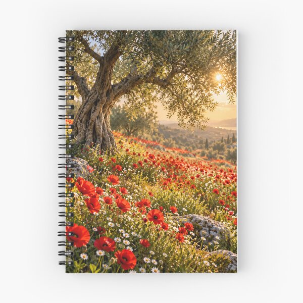 Item preview, Mediterranean Poppy Fields – Ancient Olive Tree at Golden Hour Countryside designed and sold by IRON SIREN.