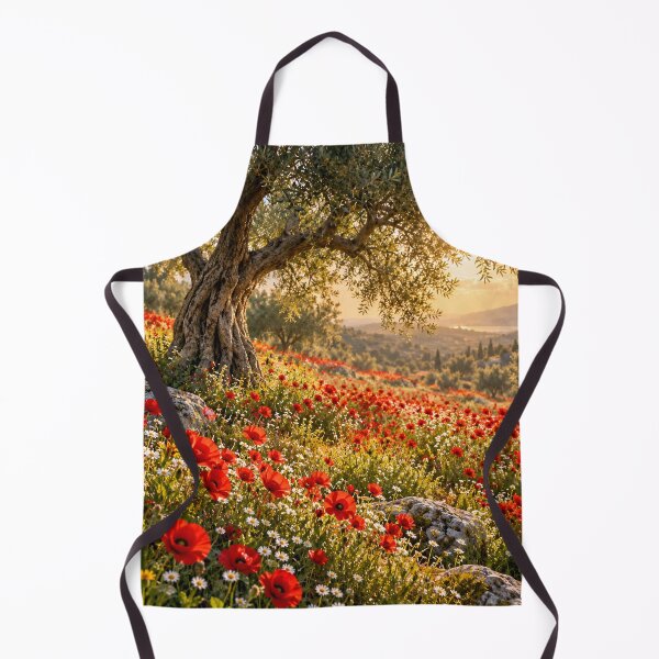 Item preview, Mediterranean Poppy Fields – Ancient Olive Tree at Golden Hour Countryside designed and sold by IRON SIREN.