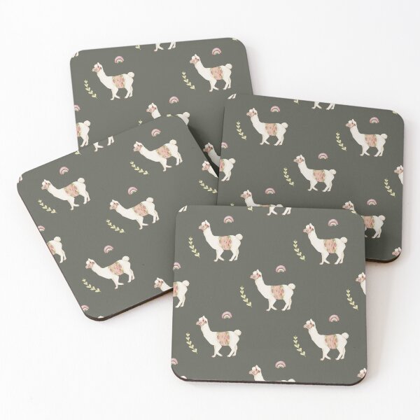Item preview, Sweet Watercolor Llama with Pastel Rainbow Dark Olive Pattern designed and sold by svitlaarty.