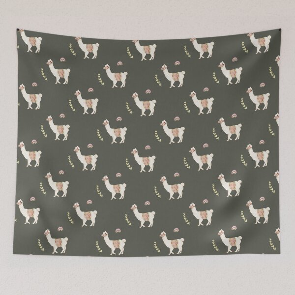 Item preview, Sweet Watercolor Llama with Pastel Rainbow Dark Olive Pattern designed and sold by svitlaarty.