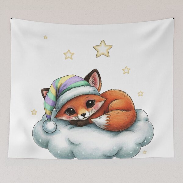 Item preview, Sleepy Cloud Fox – Pastel Baby Fox Illustration designed and sold by Herzbaumatelier.