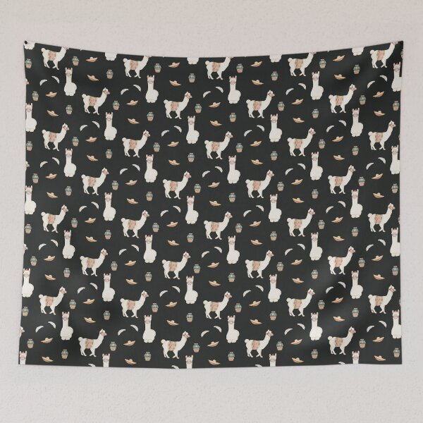 Item preview, Cute Watercolor Llama with Sombrero Charcoal Black Fiesta Pattern designed and sold by svitlaarty.
