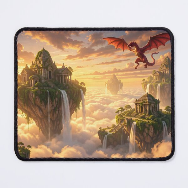 Item preview, A Red Aggressive Wyvern Prepares to Attack an Elven Cloud City designed and sold by Fanta-sticky.
