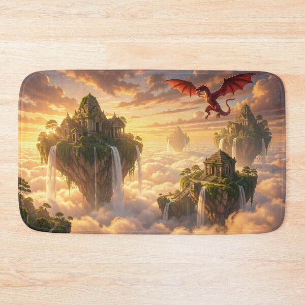 Item preview, A Red Aggressive Wyvern Prepares to Attack an Elven Cloud City designed and sold by Fanta-sticky.