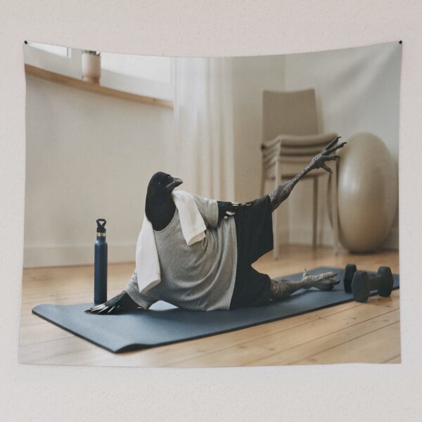 Item preview, Funny Crow Working Out on a Yoga Mat designed and sold by AfresStudio.