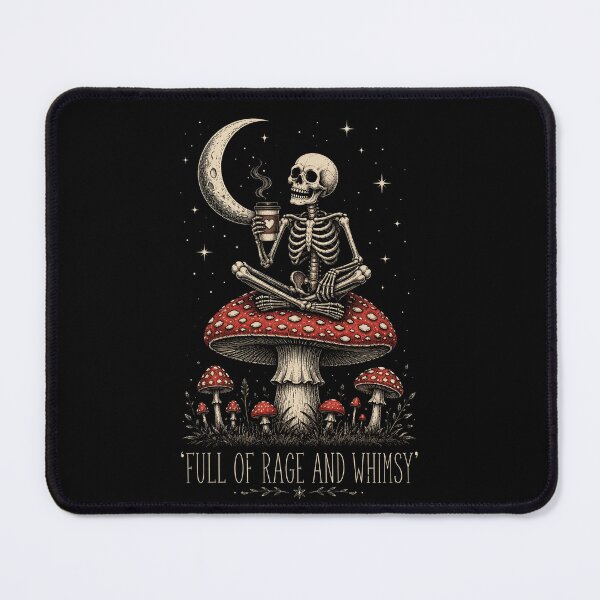 Item preview, witchcore Skeleton Sitting on Mushroom with Moon and Stars designed and sold by ROUX-ART.
