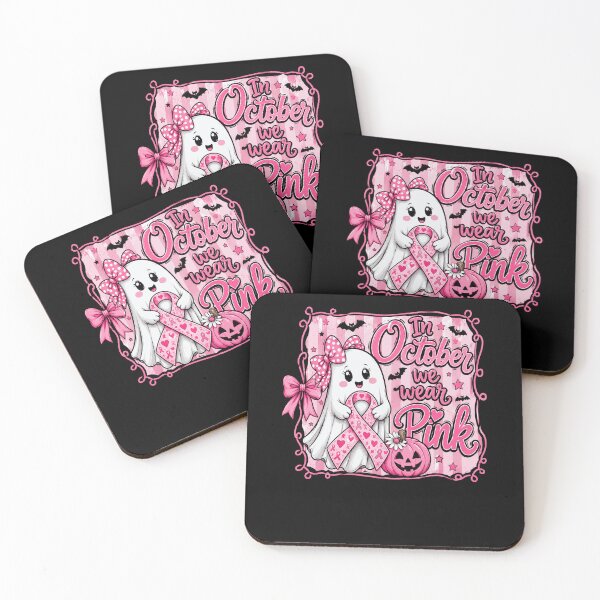 Item preview, Pink Halloween Ghost with Breast Cancer Ribbon Art designed and sold by ROUX-ART.