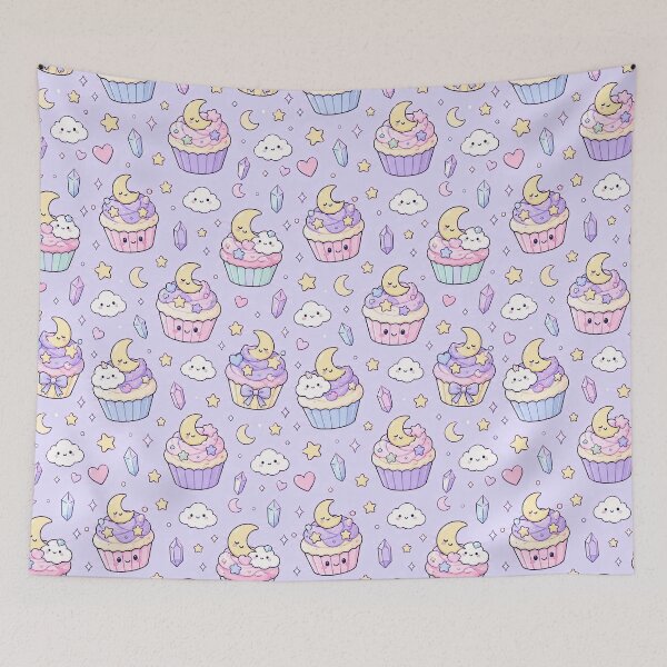 Item preview, Kawaii Moon Cupcake Pattern designed and sold by Soft Berry Studio.