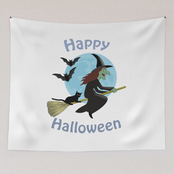 Item preview, Happy Halloween funny witch on broomstick designed and sold by ChimaGraphics.