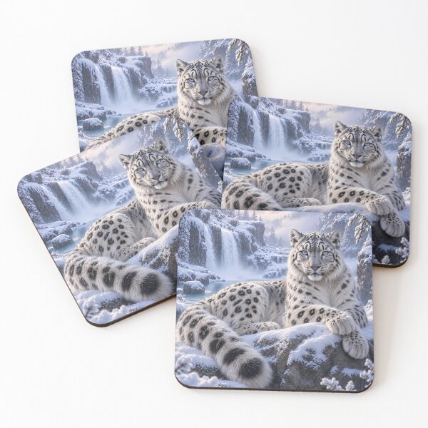 Item preview, Snow Leopard in Frozen Mountain Waterfall – Winter Wildlife Art designed and sold by ManJiangHong.