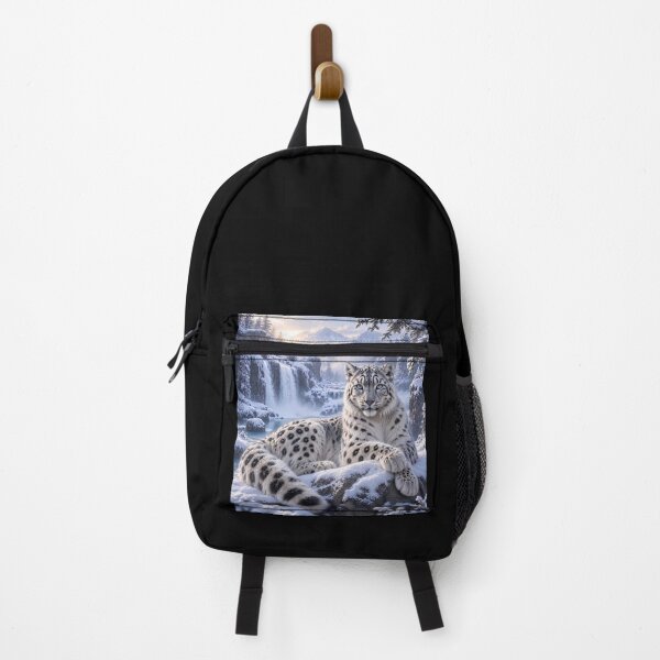 Item preview, Snow Leopard in Frozen Mountain Waterfall – Winter Wildlife Art designed and sold by ManJiangHong.