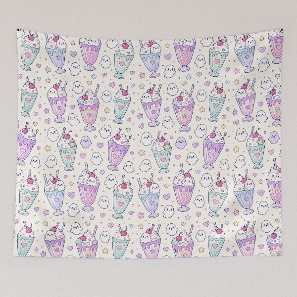 Item preview, Kawaii Ghost Milkshake Pattern designed and sold by Soft Berry Studio.