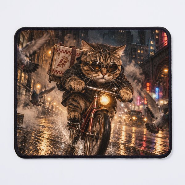 Item preview, Pizza Delivery Cat on Bicycle – Retro Night City Adventure designed and sold by will freed18.