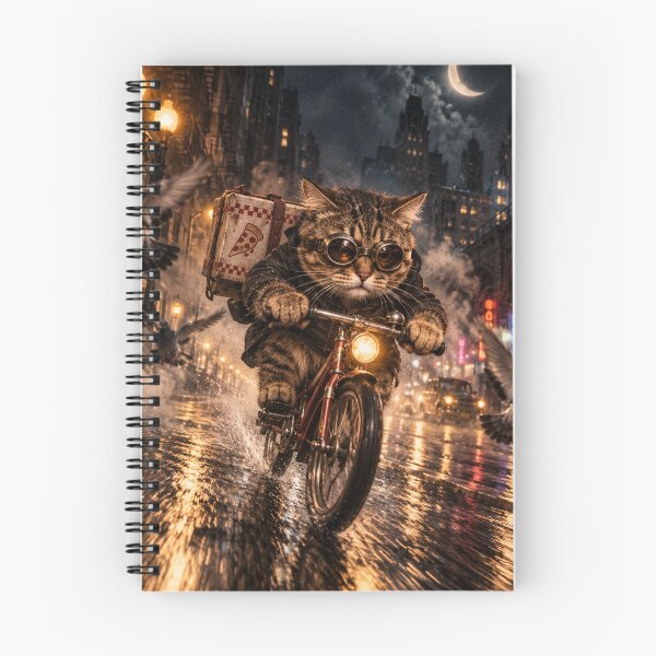 Item preview, Pizza Delivery Cat on Bicycle – Retro Night City Adventure designed and sold by will freed18.