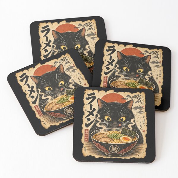 Item preview, Black Cat Eating Ramen – Vintage Japanese Food Love designed and sold by will freed18.