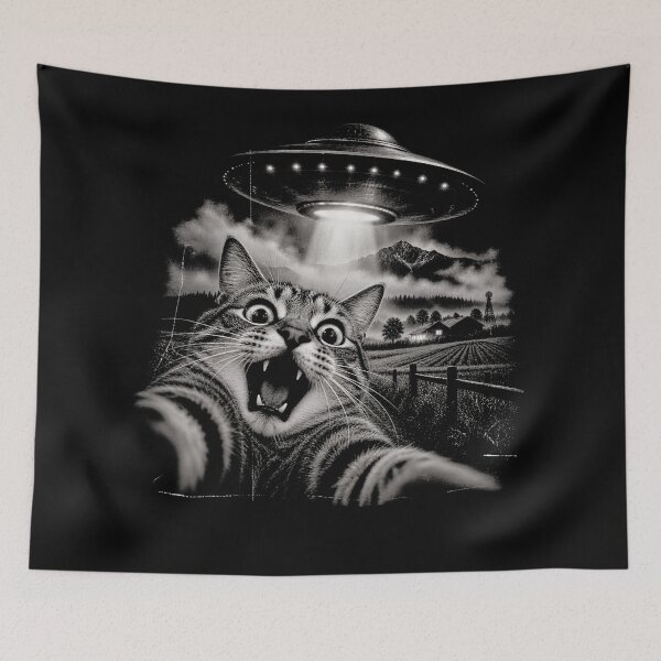 Item preview, UFO Cat Selfie – Funny Alien Abduction Retro  designed and sold by will freed18.