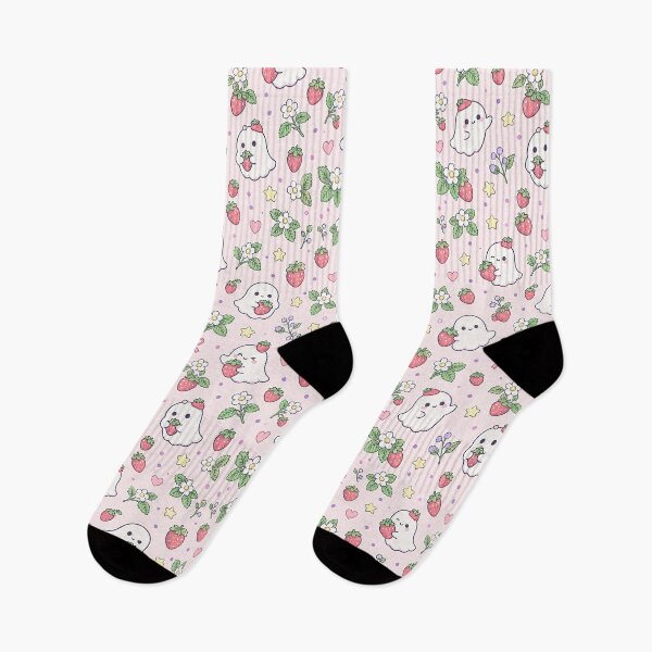 Item preview, Kawaii Strawberry Ghost Pattern designed and sold by Soft Berry Studio.