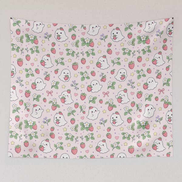 Item preview, Kawaii Strawberry Ghost Pattern designed and sold by Soft Berry Studio.