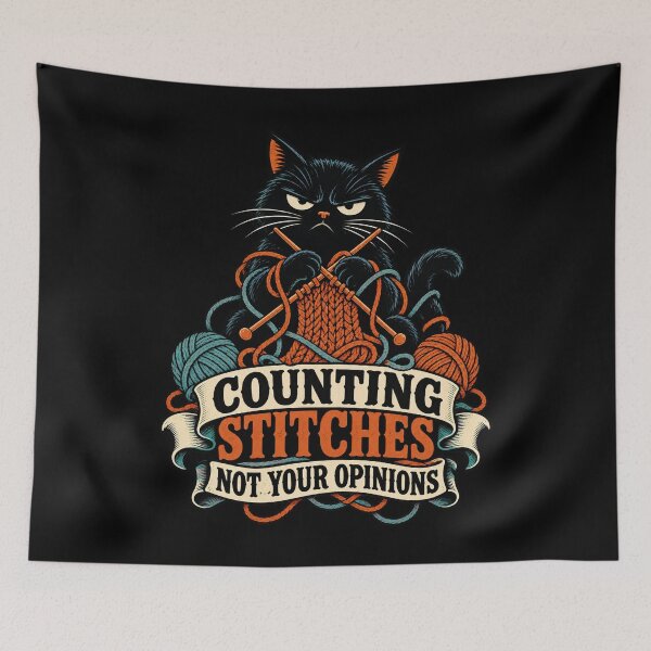 Item preview, Counting Stitches Not Your Opinions Funny Knitting Cat designed and sold by Text2tee.