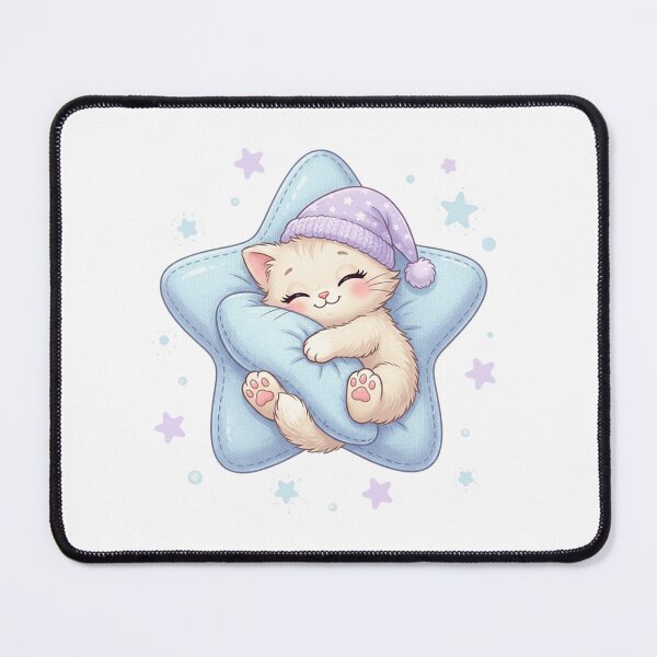 Item preview, Star Pillow Kitten – Sleeping Baby Cat Motif designed and sold by Herzbaumatelier.