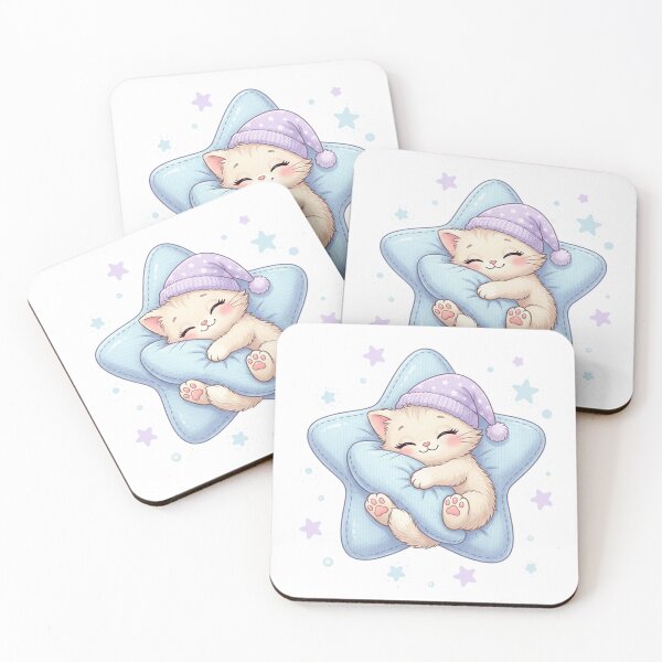 Item preview, Star Pillow Kitten – Sleeping Baby Cat Motif designed and sold by Herzbaumatelier.
