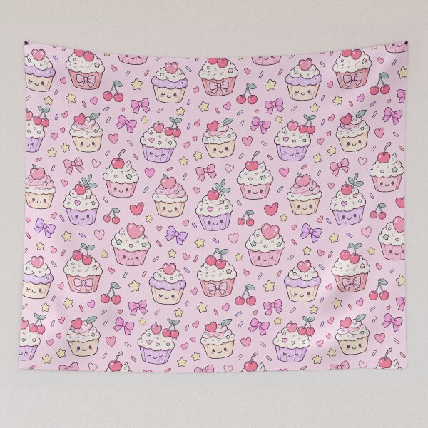 Item preview, Kawaii Heart Cupcake Pattern designed and sold by Soft Berry Studio.